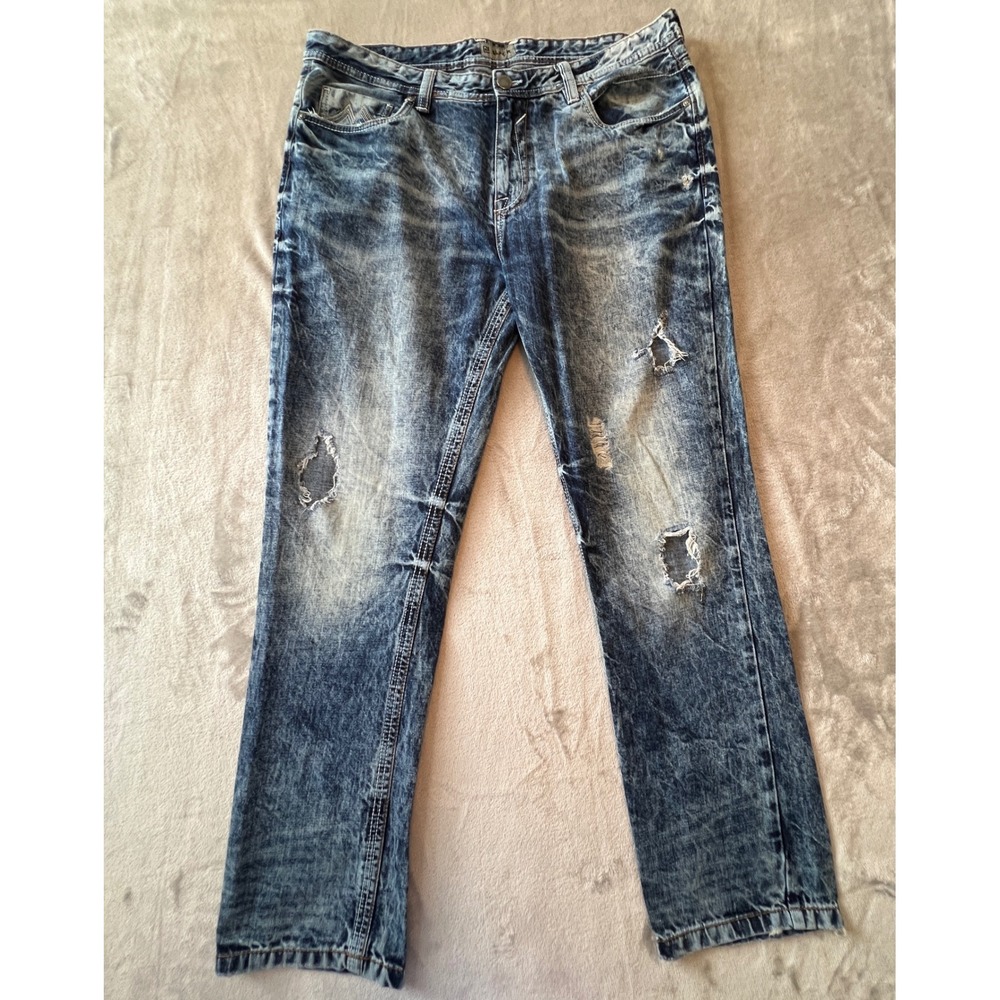 CJ Black Slim Jeans Mens 38x32 Blue Acid Wash Distressed Denim